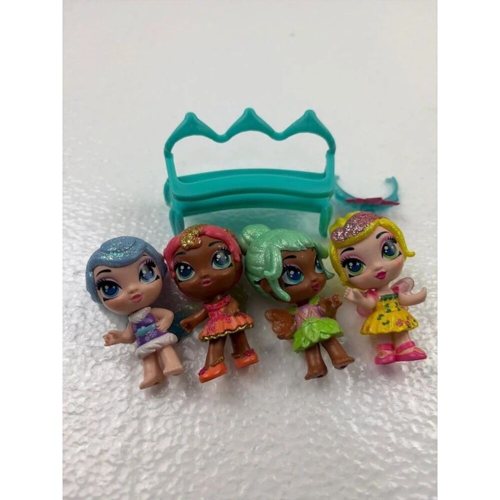 Hatchimals collegtibles pixies fairy set of 4 dolls and bench and crown
